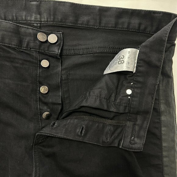 mnml Black Button Fly Jeans Men's Size 38 Straight Leg side trim stretch - Picture 5 of 14